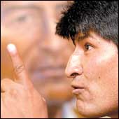 Evo Morales, l�der cocalero en Bolivia.